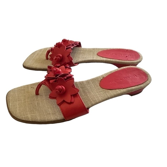 Etienne Aigner Kitten Heeled Sandals Women's 7 Red Floral Summer Boho - Picture 3 of 10